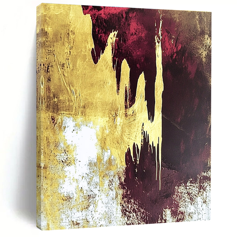 Gold and Burgundy Abstract Painting with Dripping Effects GER602