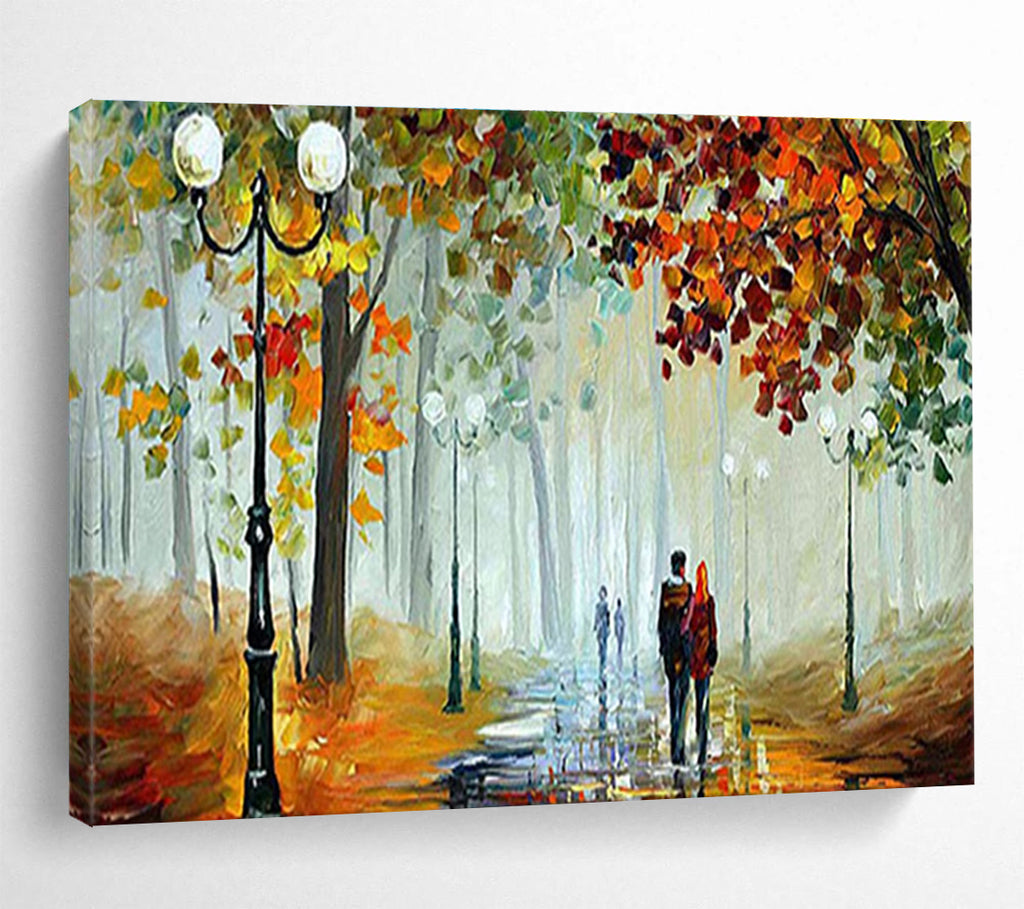 Autumn Park Stroll Abstract Painting with Warm Autumn Tones THY225