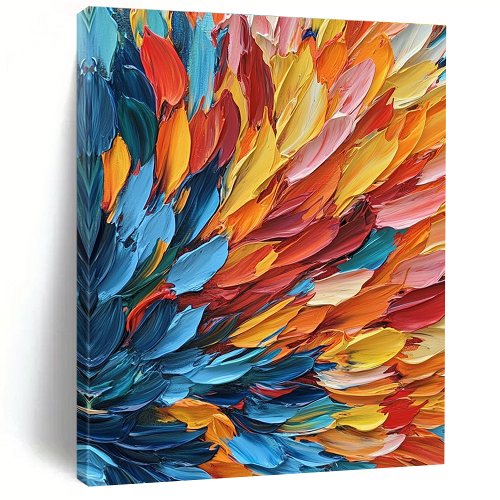 Colorful Feather - like Abstract Painting with Textured Brushwork GER083