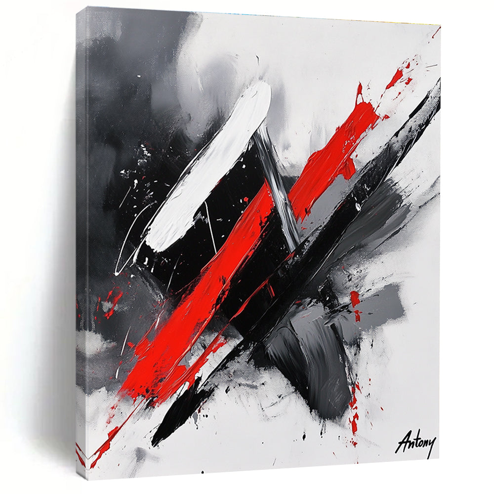 Dynamic Red Black and White Abstract Expressionist Painting GER245