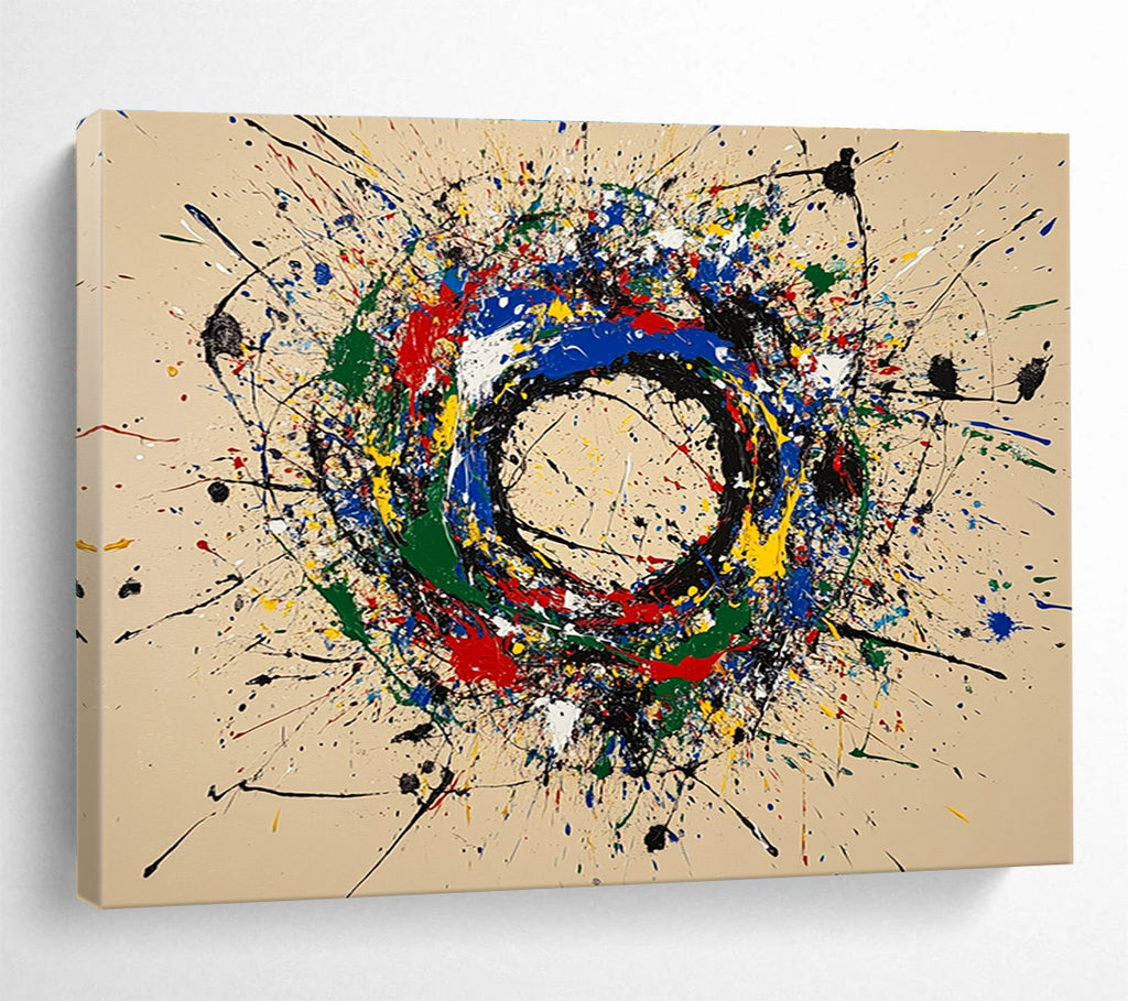 Color Splash Circle Abstract Painting with Dynamic Splatters DYP489