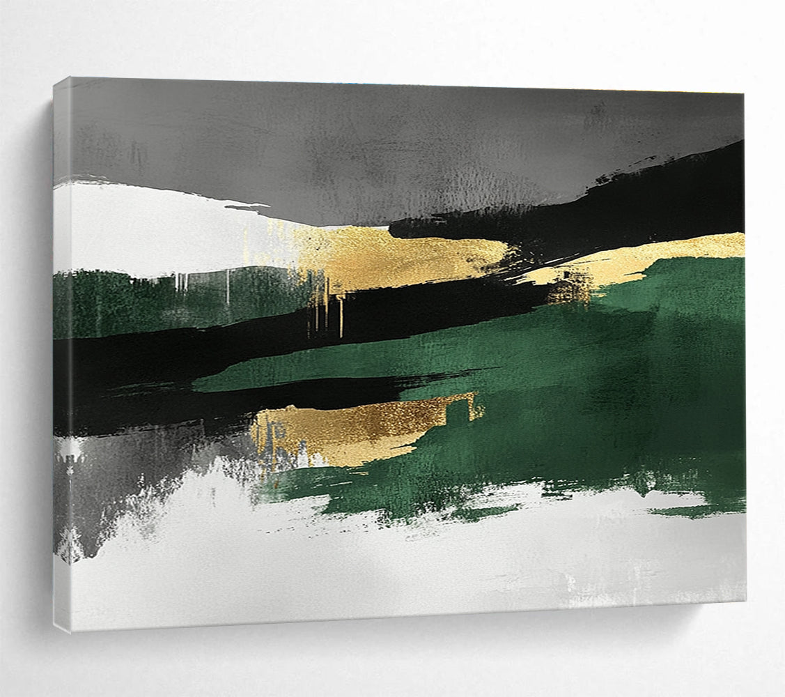 Green Gold and Gray Abstract Landscape Painting with Bold Brushstrokes DYP211
