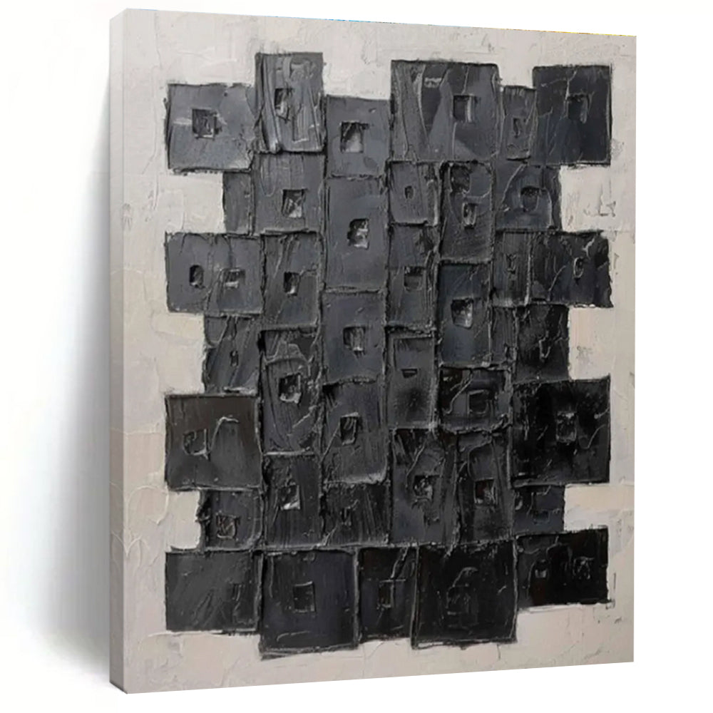 Black Squares Abstract Painting with 3D Textures ADGE488