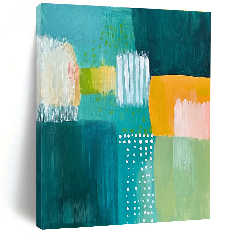 Teal Green Color Blocks Abstract Painting GER867