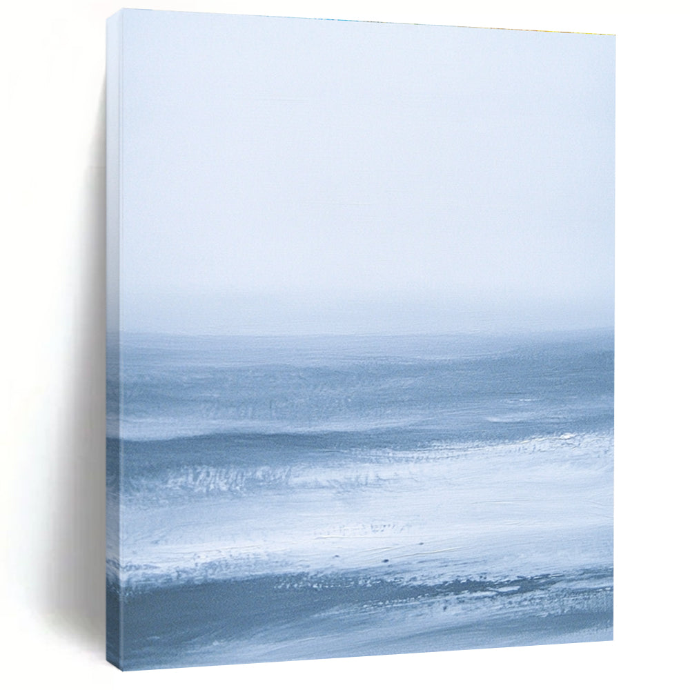 Large abstract painting featuring blue-gray sea minimalism inspired by James Tissot and J.M.W. Turner for a serene and elegant atmosphere.STSC028