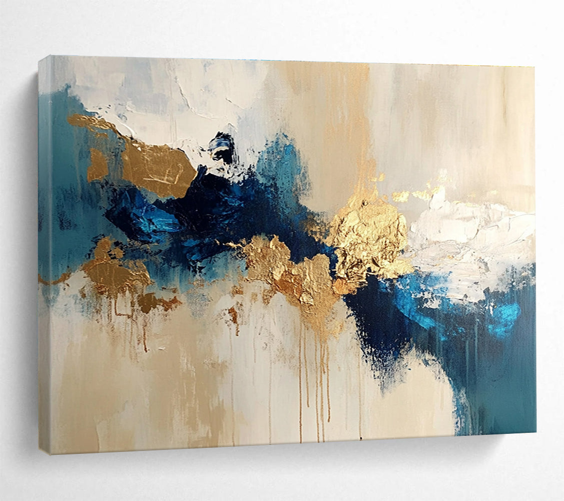 Blue Gold and Beige Abstract Painting with Dynamic Compositions DYP185
