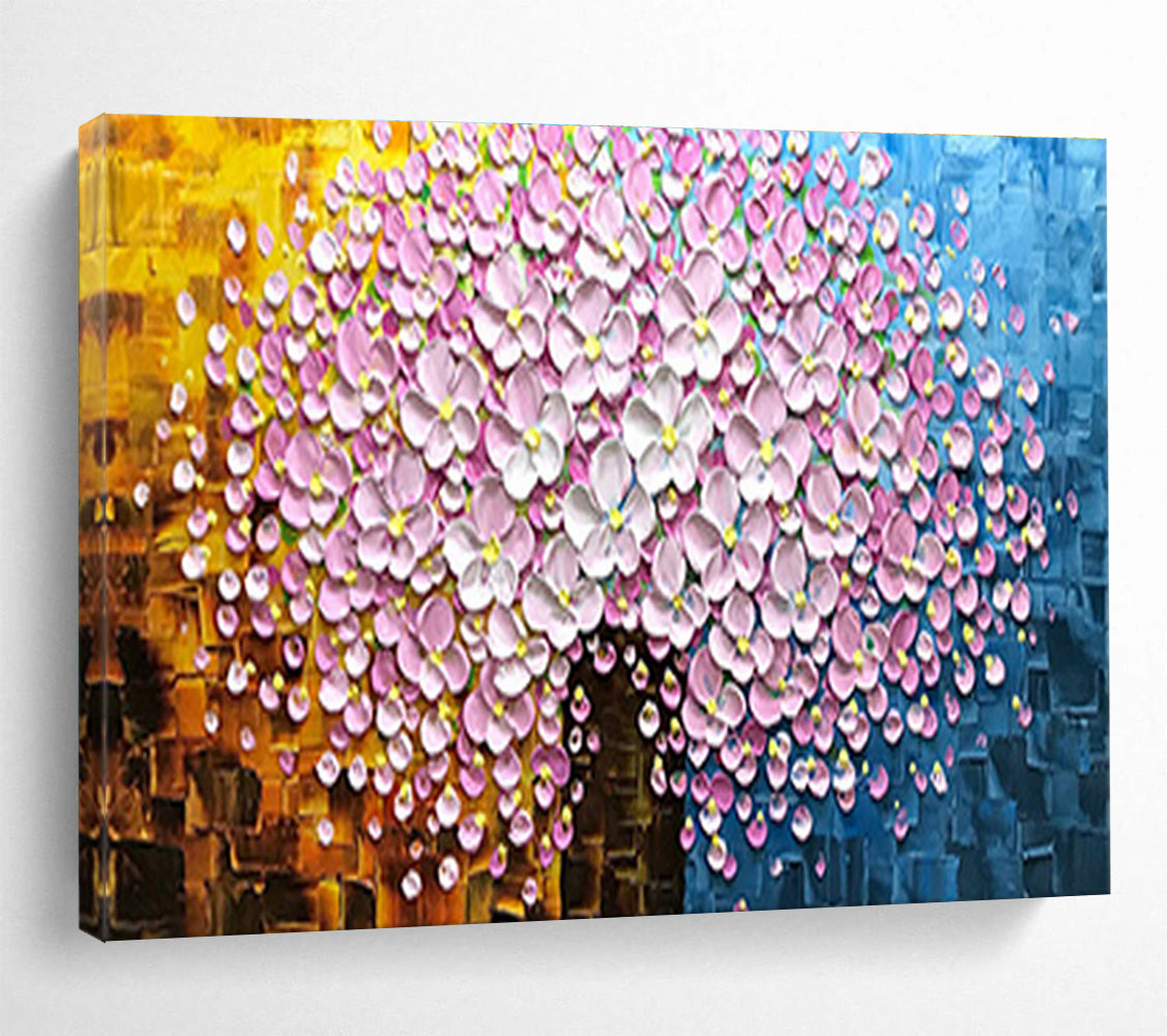 Pink Flower Tree Abstract Painting with Textured Petals THY231