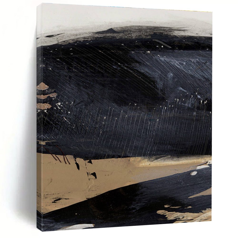 Dark Abstract with Linear Details and Earthy Tones Painting ADGE203