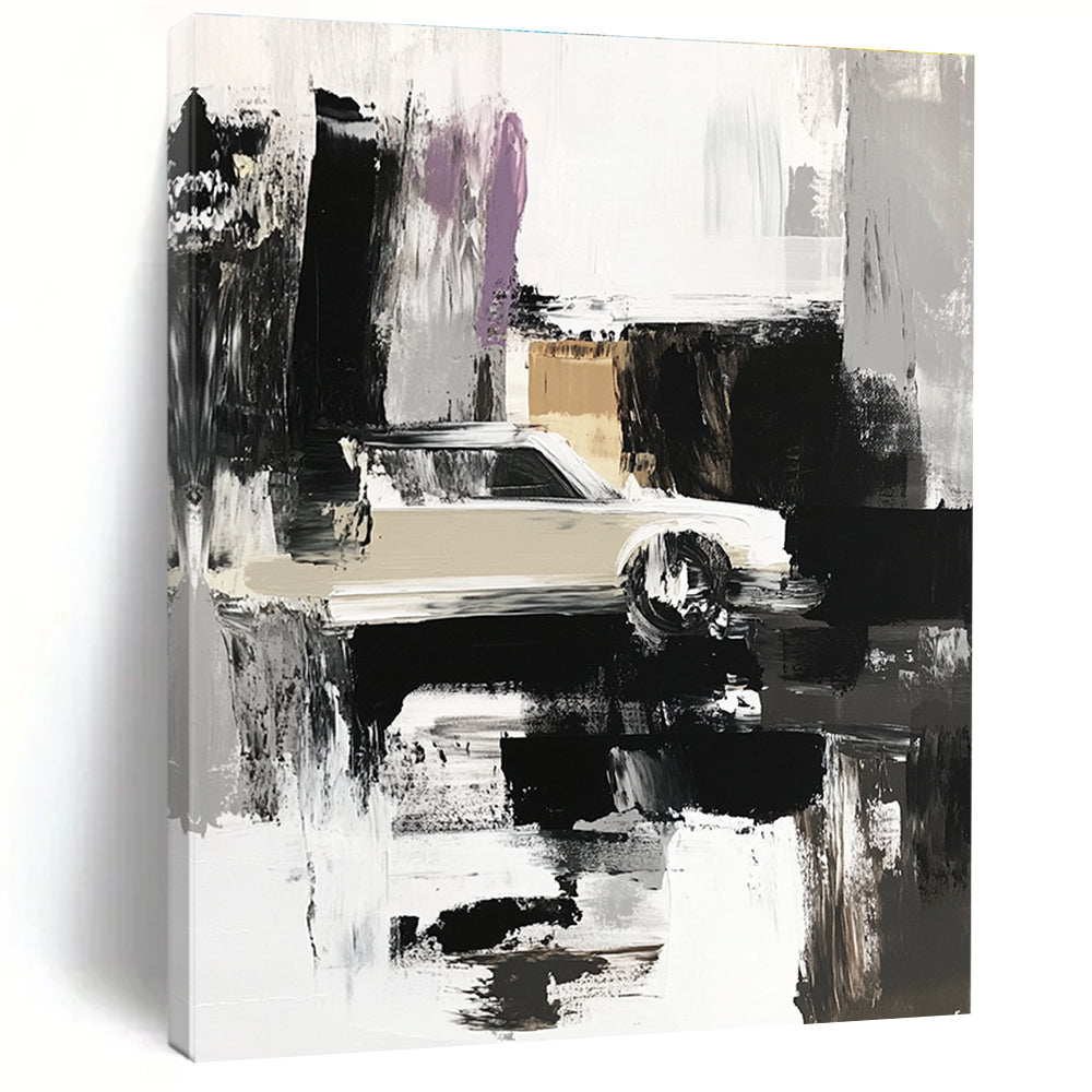 Abstract Car Scene Painting with Neutral and Purple Tones GER360