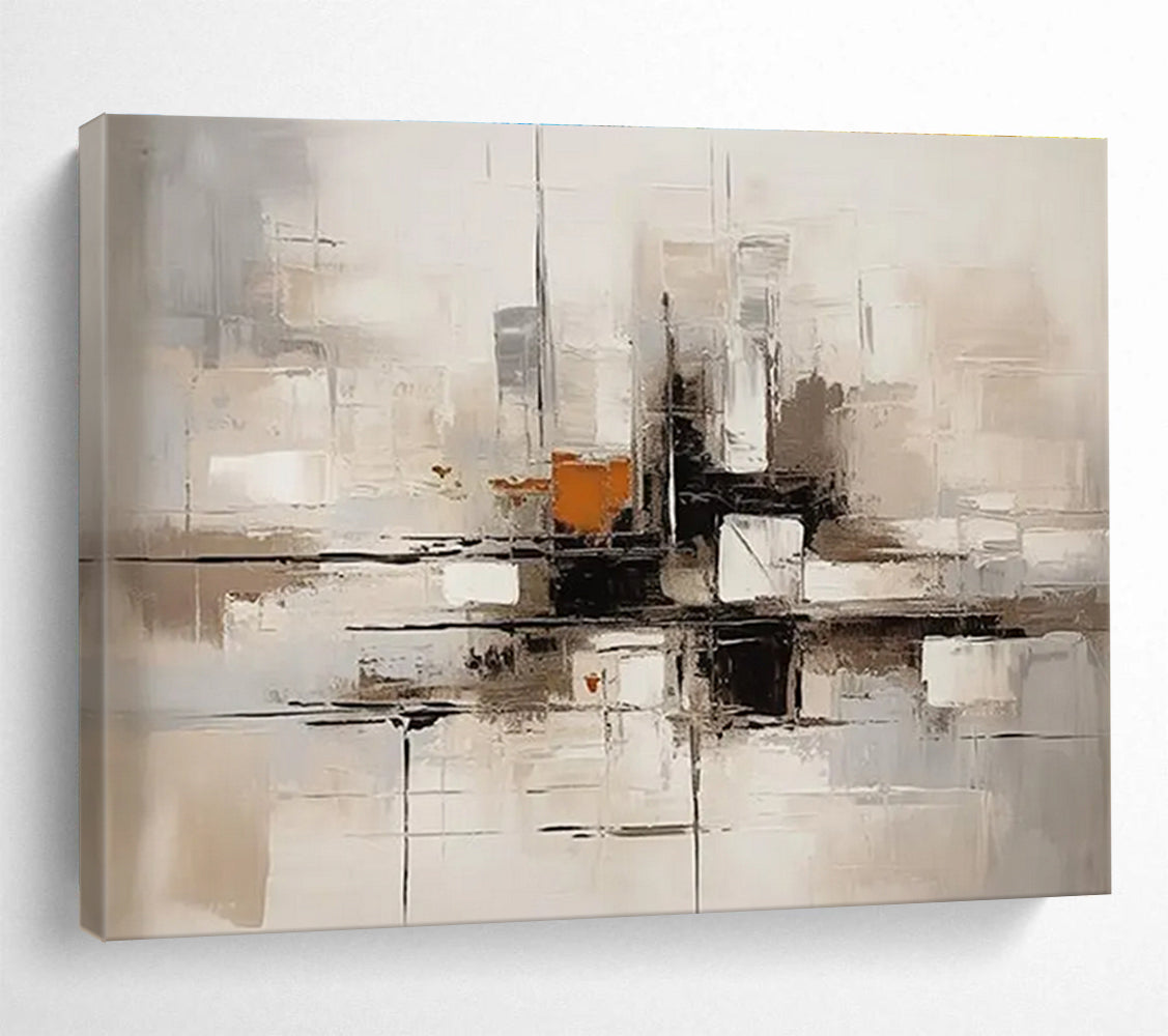 Gray Orange Abstract Painting with Architectural Abstraction THY322