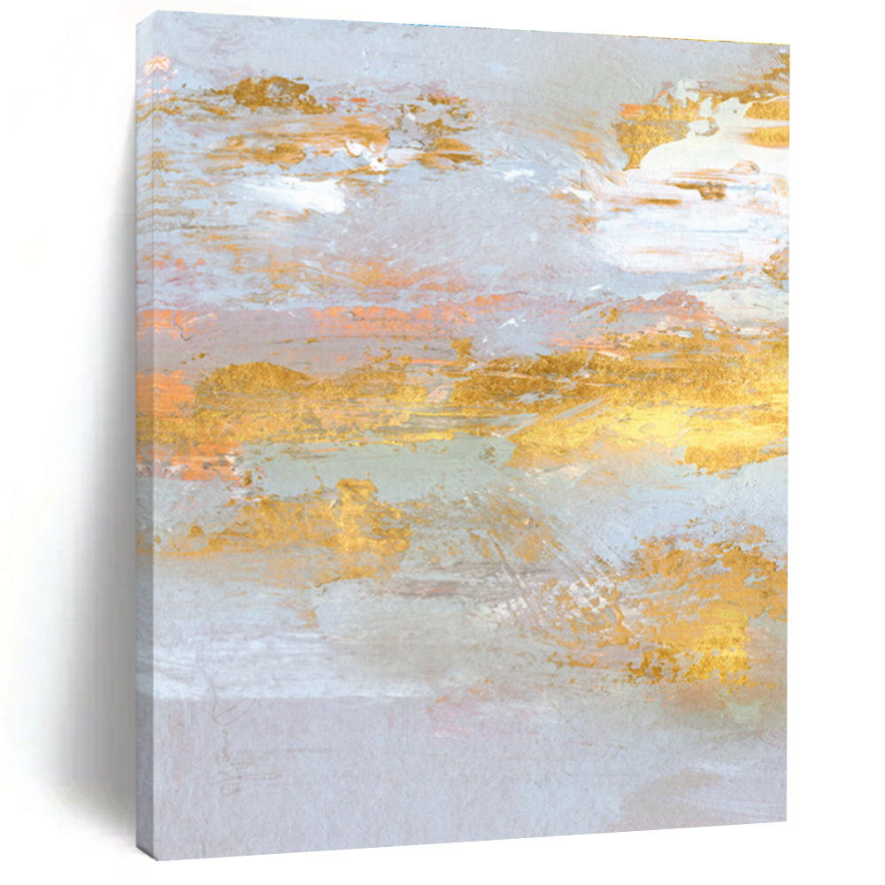 Gold and Pastel Abstract with Light Blue Background Painting ADGE159