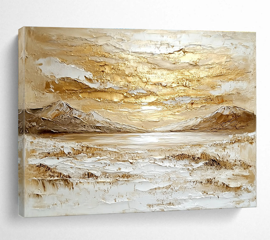 Gold and White Textured Landscape Abstract Painting DYP073