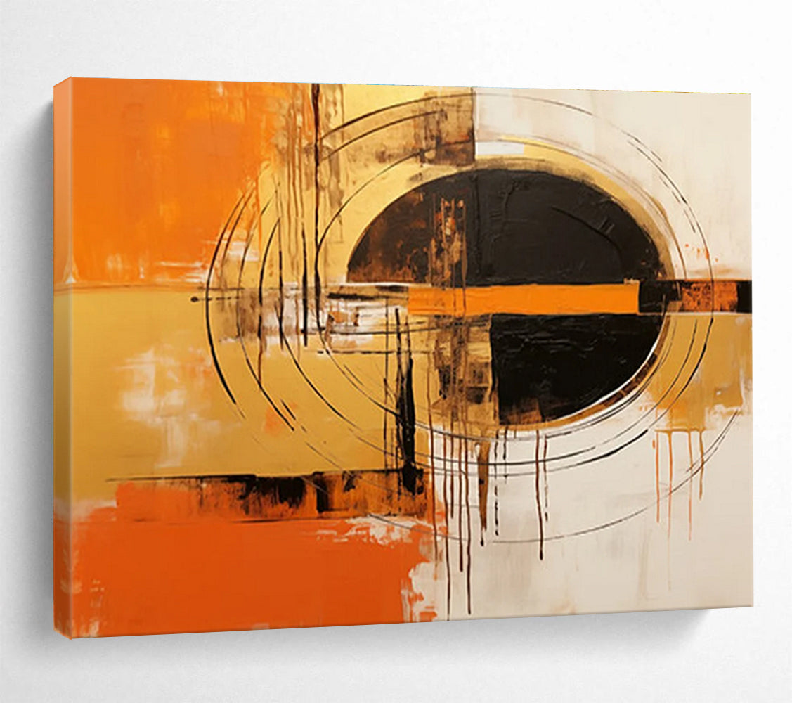Orange Black and Gold Circular Abstract Painting THY104