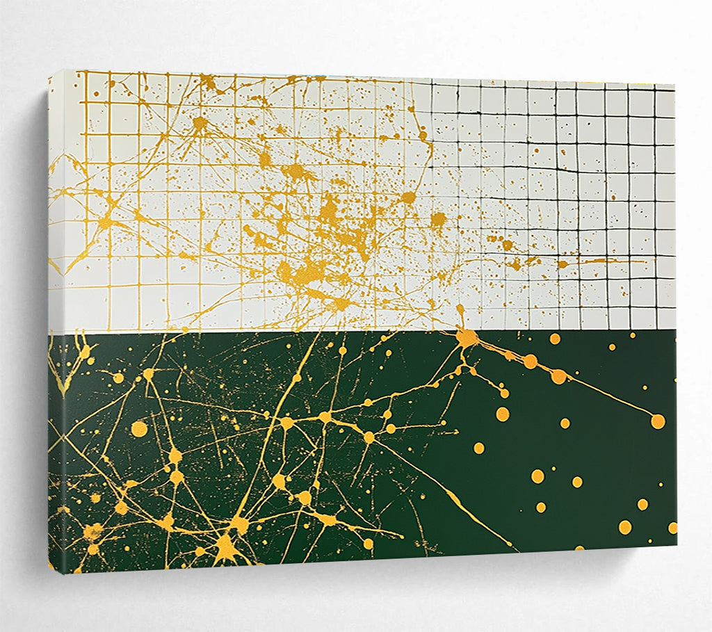 Yellow and Green - Splatter Grid Abstract Painting DYP062