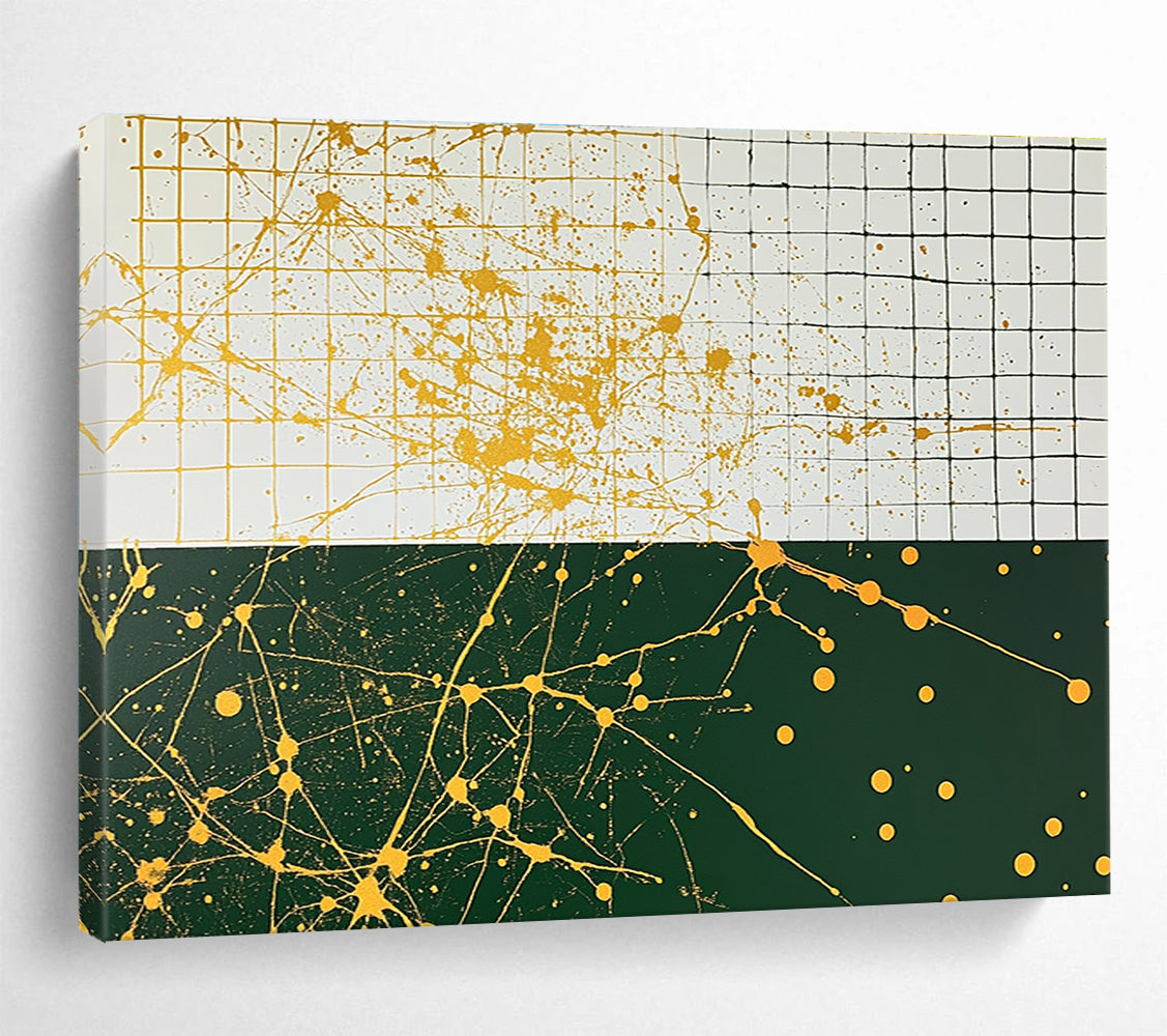 Yellow and Green - Splatter Grid Abstract Painting DYP062
