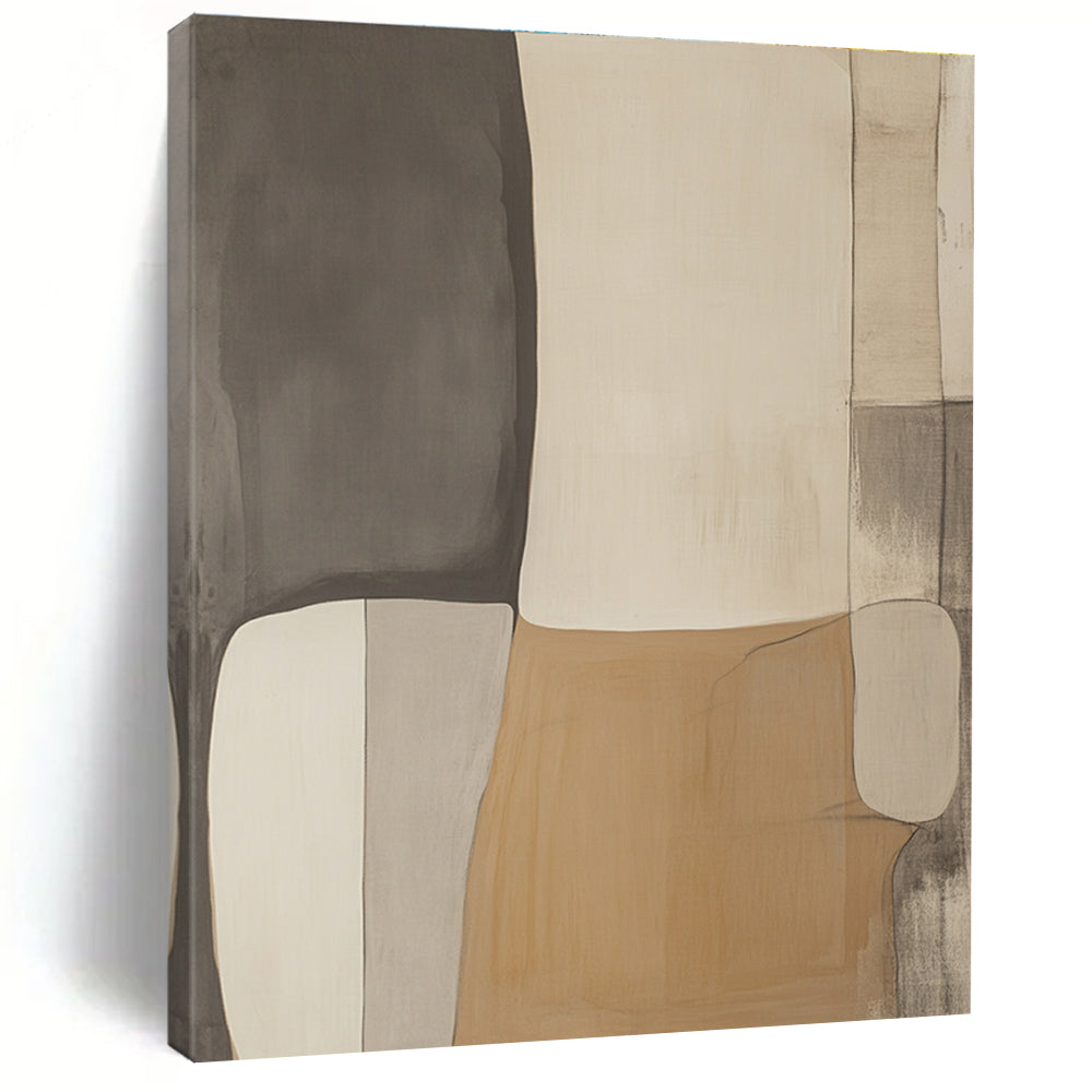 Large abstract artwork in shades of gray beige and white featuring minimalist design in a style reminiscent of Pablo Picasso.STSC478