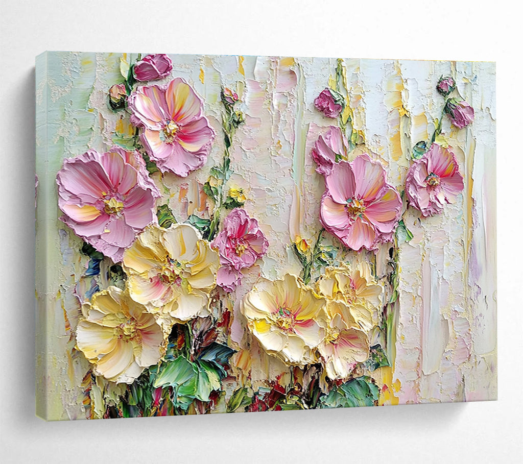 Textured Floral Abstract Painting with Pink and Yellow Hues DYP600