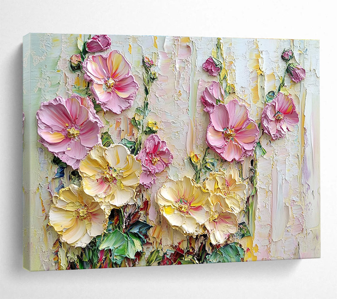 Textured Floral Abstract Painting with Pink and Yellow Hues DYP600