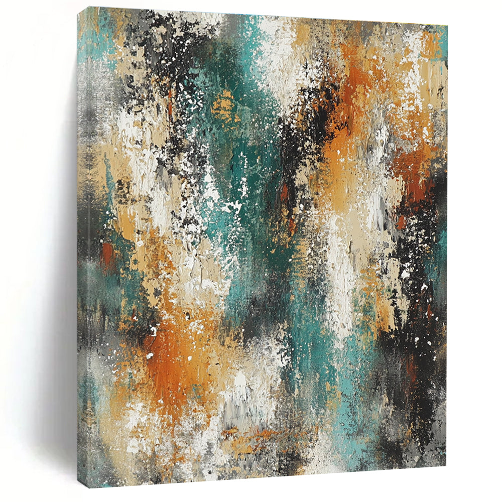 Teal Orange Abstract Painting with Textured Layers GER783