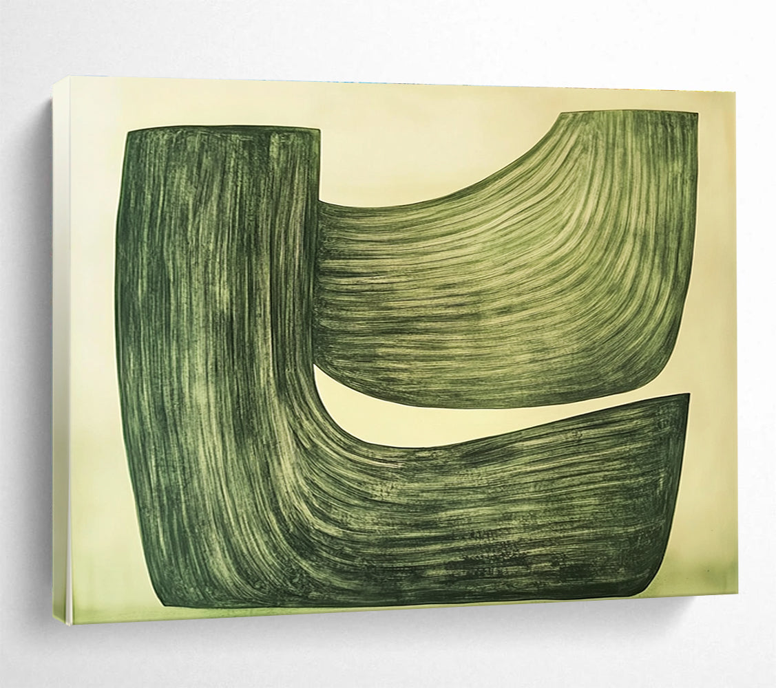 Green Curved Shapes Abstract Painting with Smooth Lines DYP611