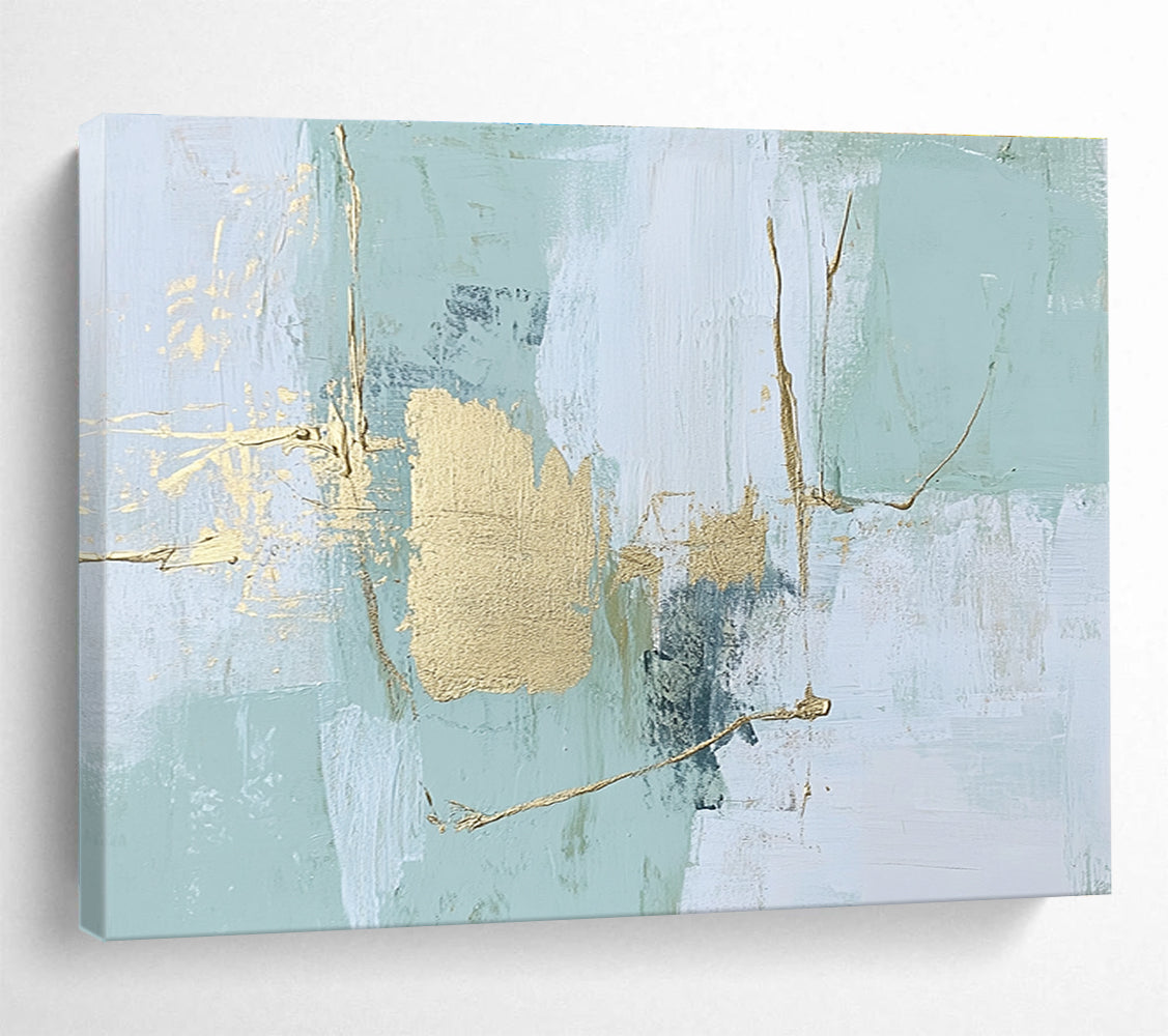 Mint Gold Abstract Painting with Subtle Details DYP484
