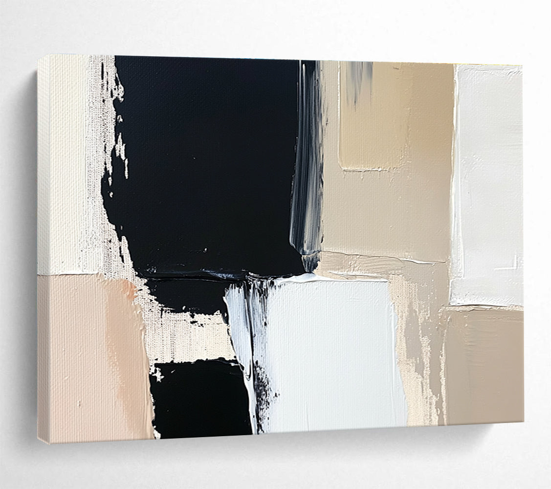 Black Beige and White Abstract Painting with Geometric Shapes DYP174