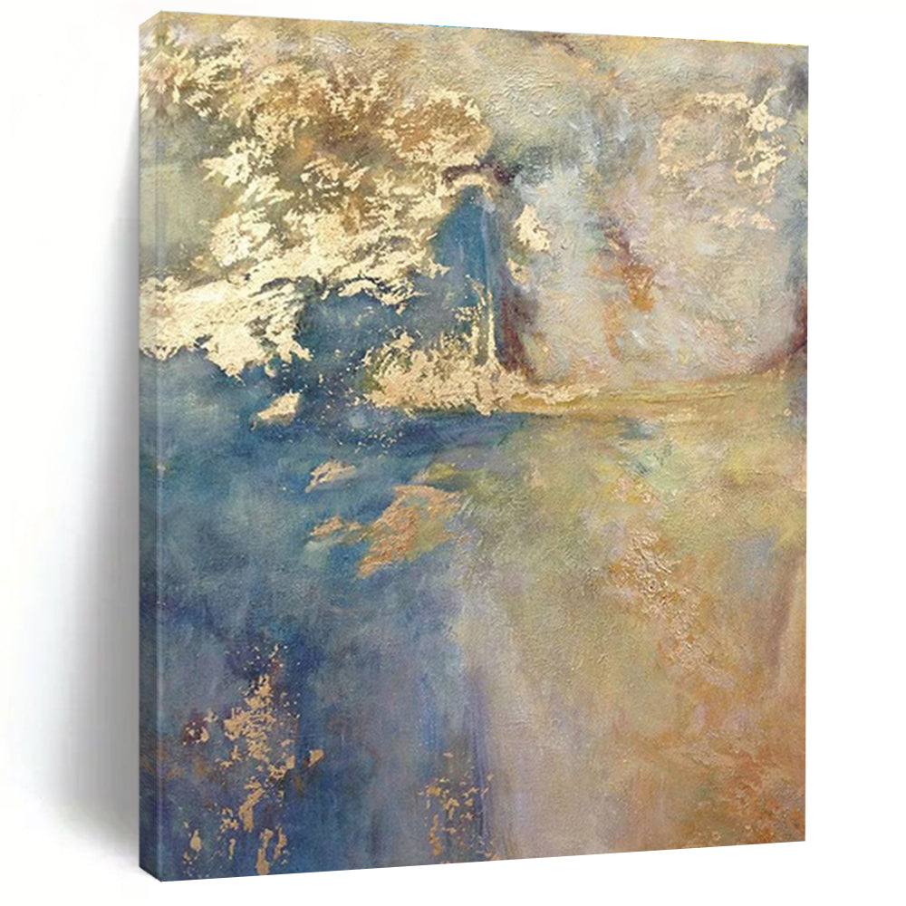 Blue and Gold Abstract Painting with Dreamy Layers ADGE518