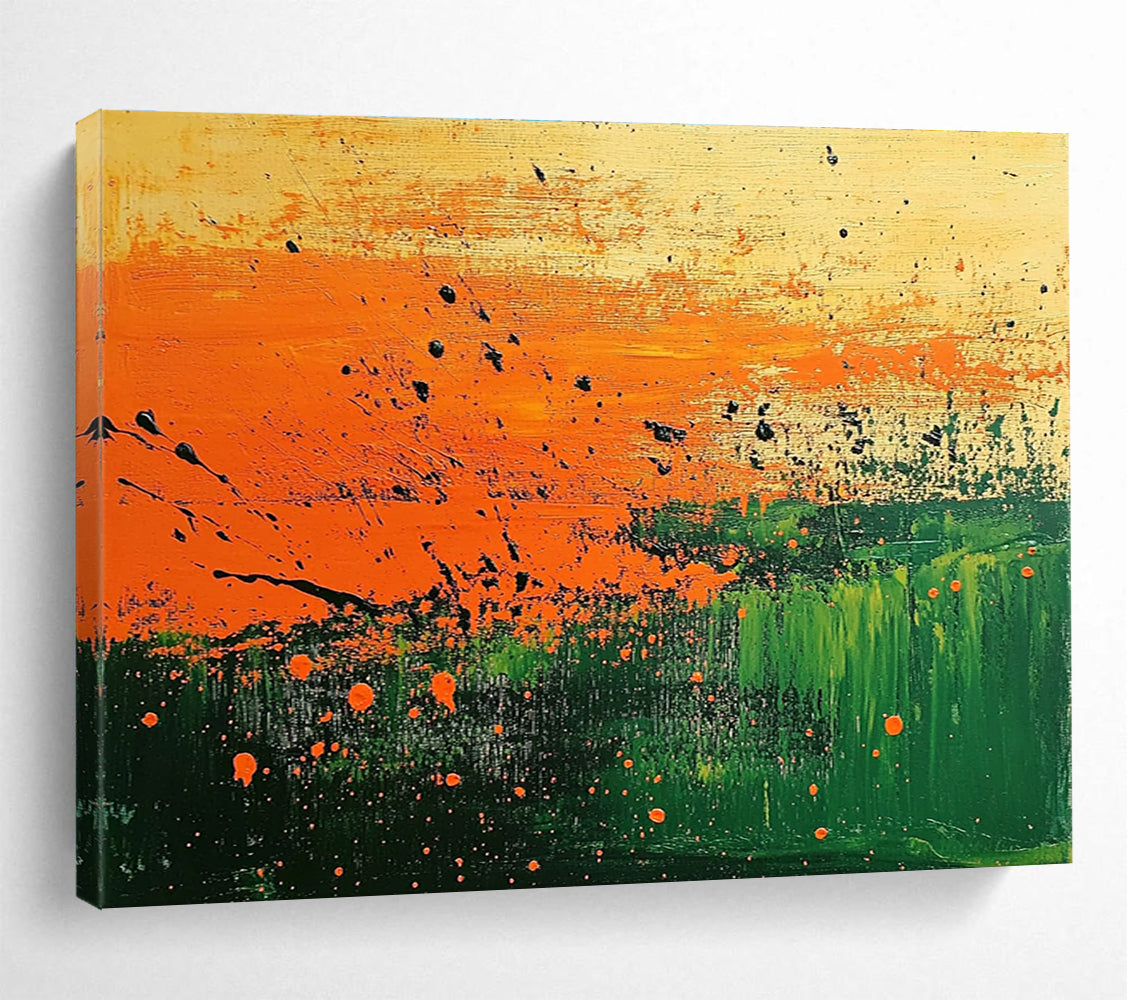 Orange and Green Splatter Abstract Painting with Dynamic Textures DYP250