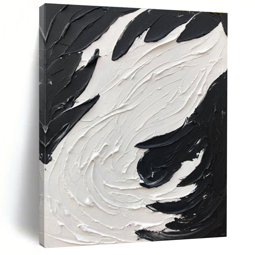 Black and White Bold Swirl - Textured Abstract Painting with Impactful Forms ADGE398