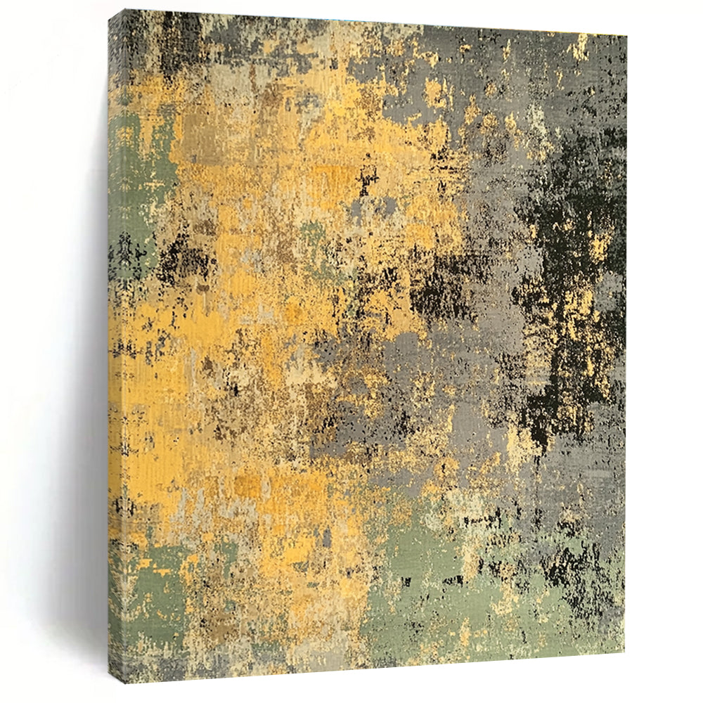 Yellow Gray Green Abstract Painting with Earthy Vibes GER403