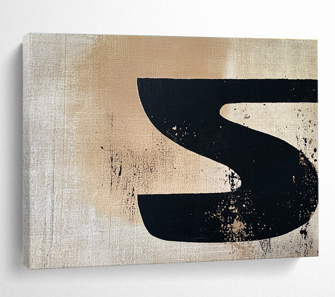 Black S - Shaped on Beige Abstract Painting DYP094