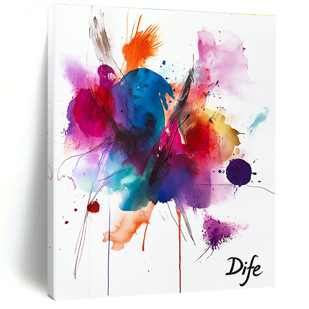 Large abstract watercolor with vibrant colors and expressive strokes featuring joyful organic shapes and textures radiating positivity and creativity.STSC1047