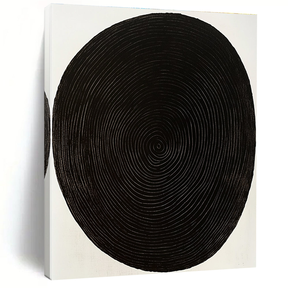 Black Oval with White Rings Abstract Painting on White Background GER021