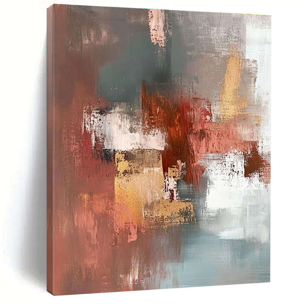 Red Gold Gray Abstract Painting with Rich Textures GER806