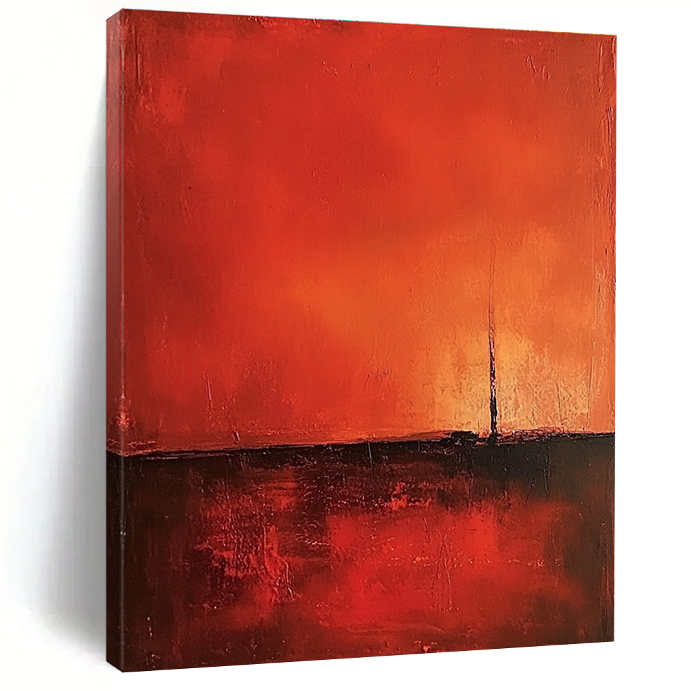 Abstract oil painting featuring a minimalist red background with warm tones and heavy brush strokes in a vintage style.STSC1377