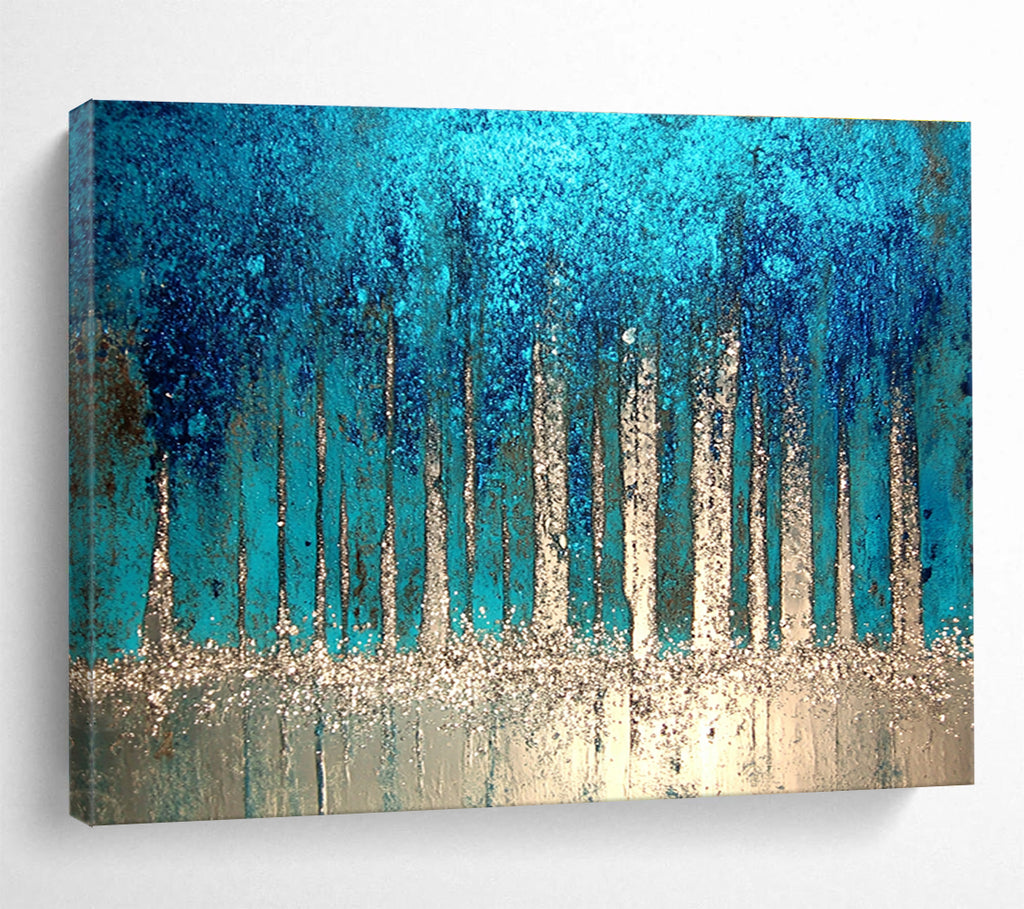 Sparkling Forest Abstract Painting with Blue and Silver DYP504
