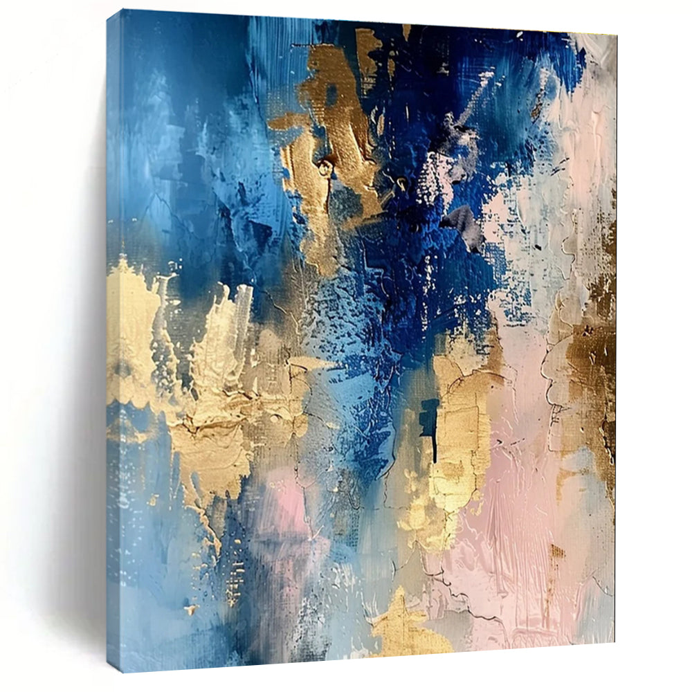 Blue Gold and Pink Abstract Painting with Dynamic Layers ADGE072