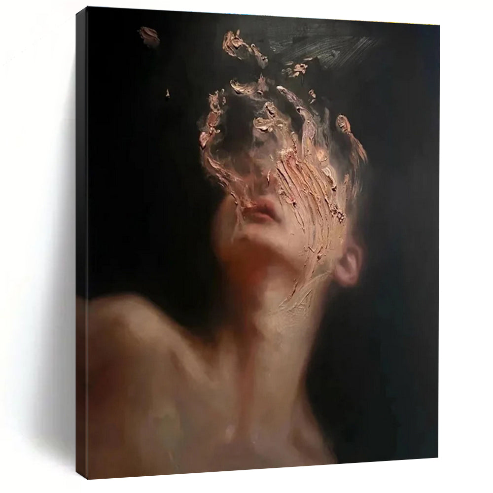 Dark - toned Portrait Abstract Painting with Textured Details ADGE315