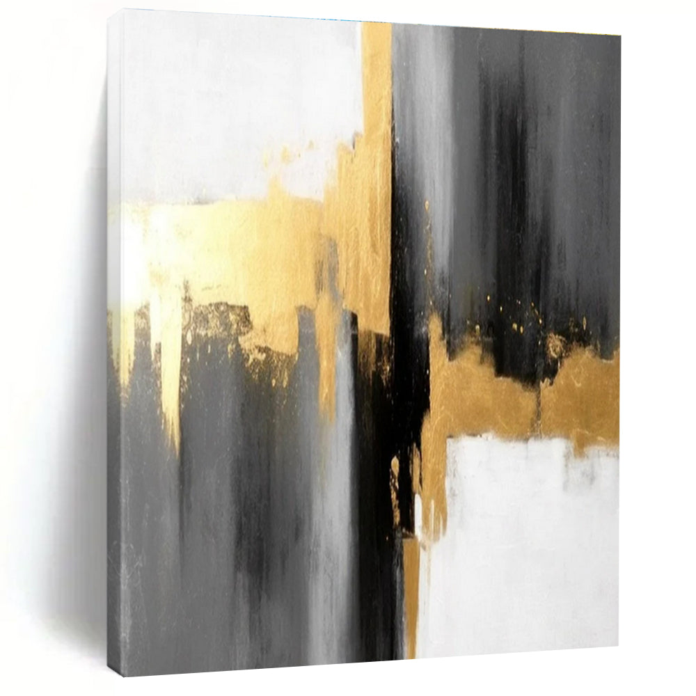 Gray Gold and White Abstract Painting with Sophisticated Layers ADGE076