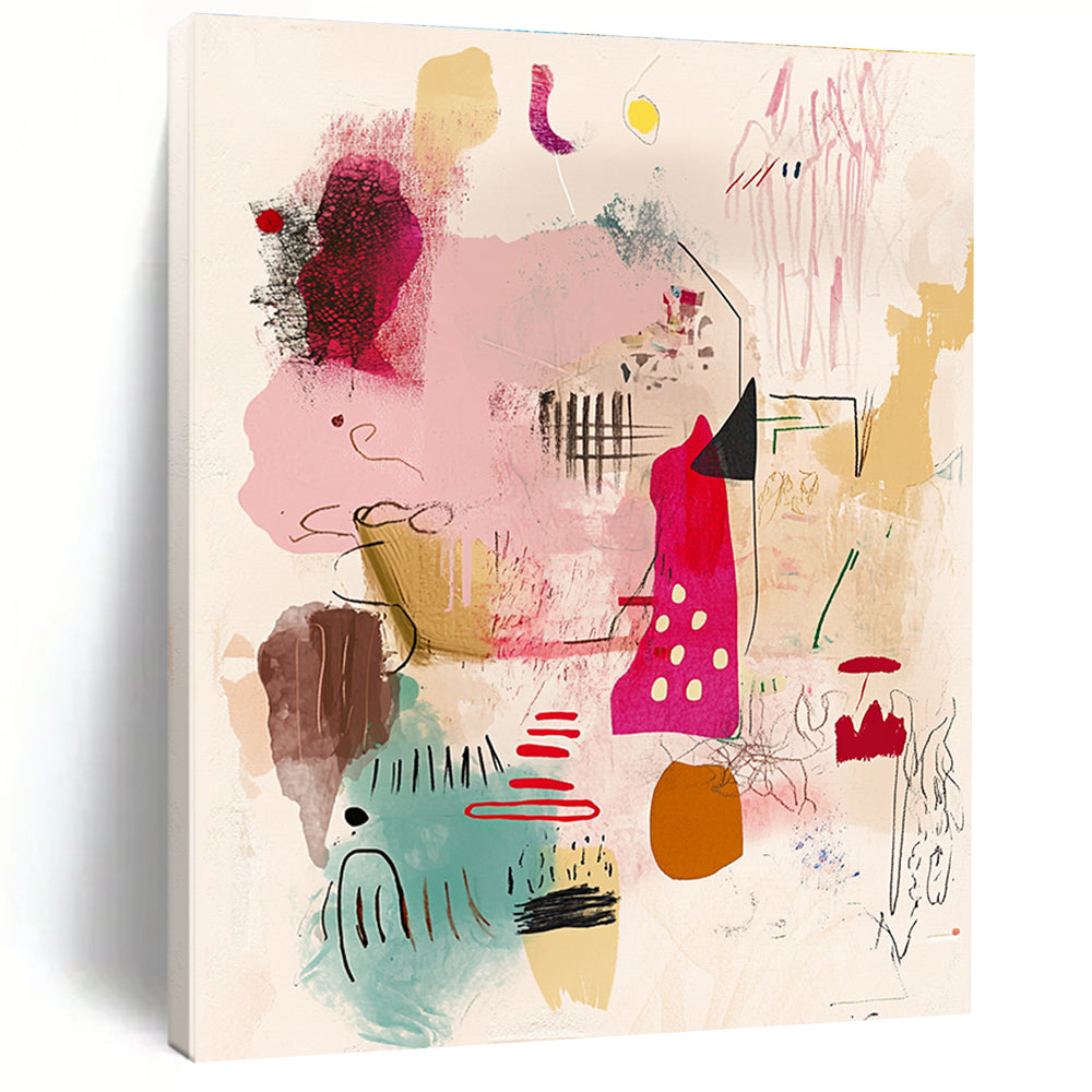 Whimsical Mixed Media Abstract Collage with Playful Shapes GER204