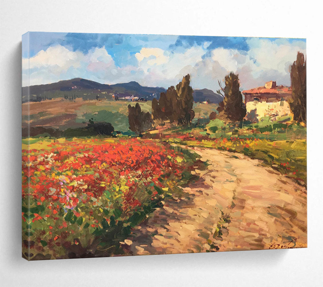 Poppy Field Path Oil Painting THY451
