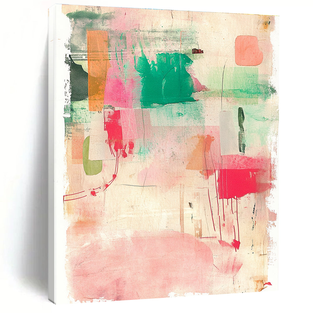 Pink Green and Colorful Abstract Collage Artwork GER201