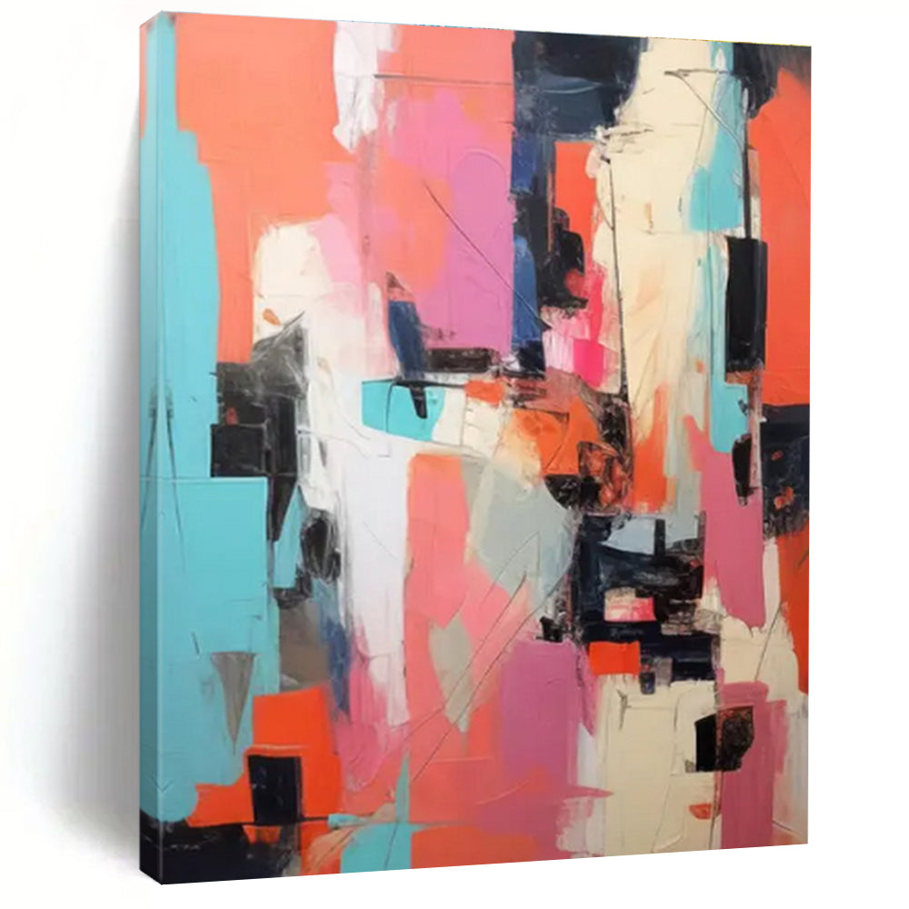 Vibrant Color Collage Abstract Painting with Pink, Orange, and Blue ADGE127