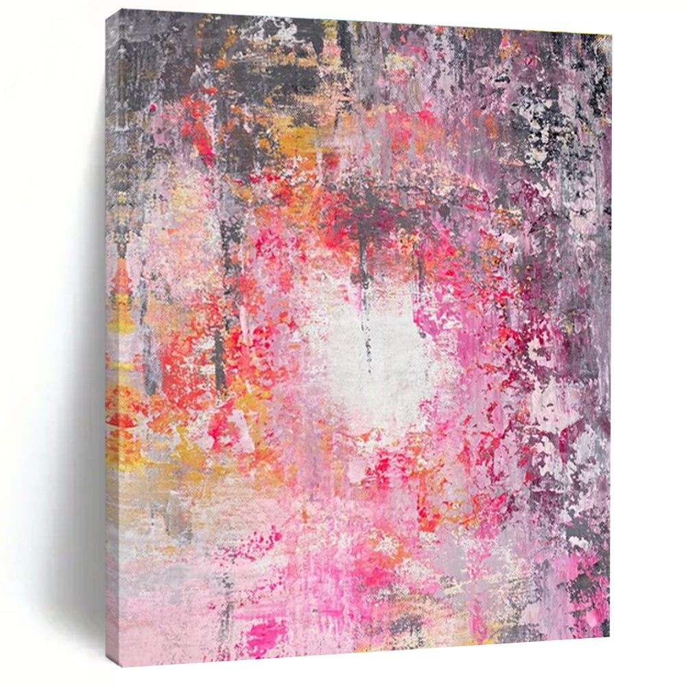 Pink - Gray Abstract Painting with Vibrant Splashes ADGE470