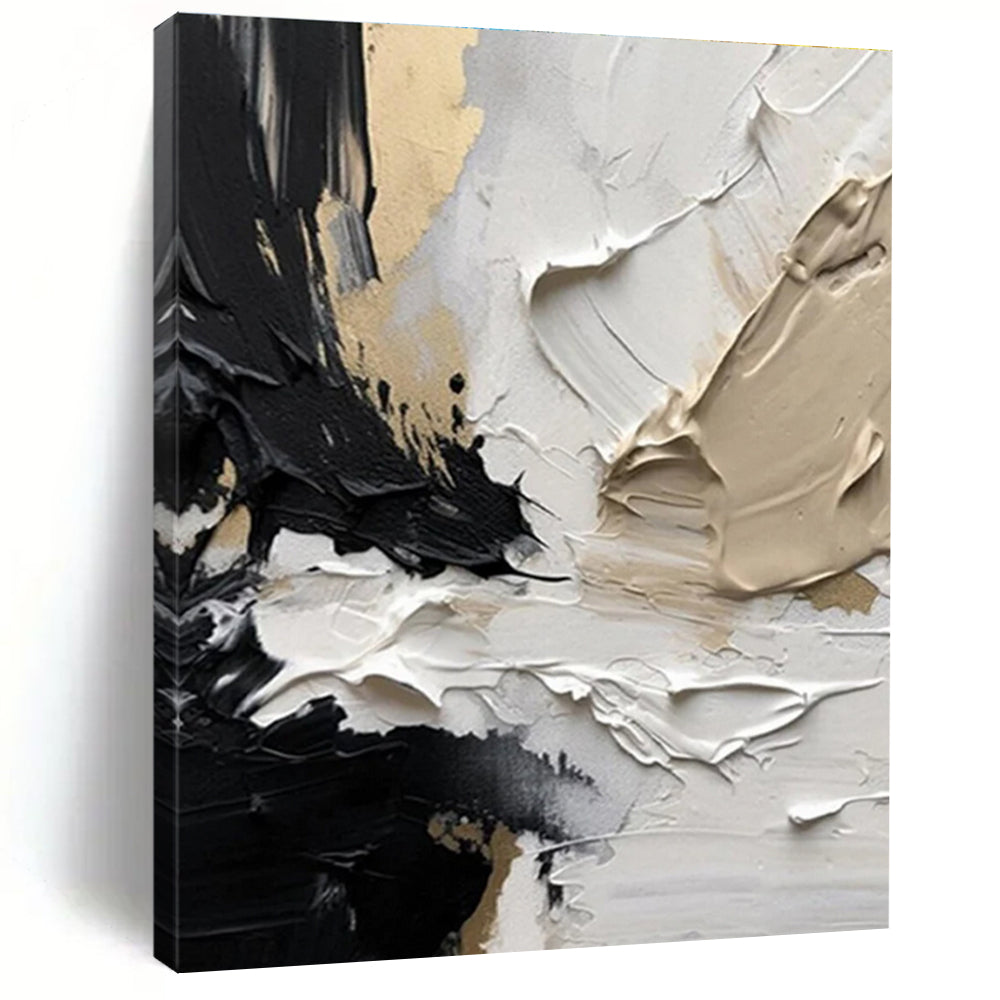 Black White and Gold Textured Abstract Painting ADGE301