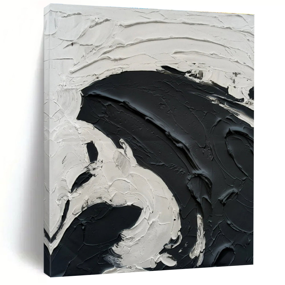 Black and White Bold Textured Swirl Abstract Painting ADGE389