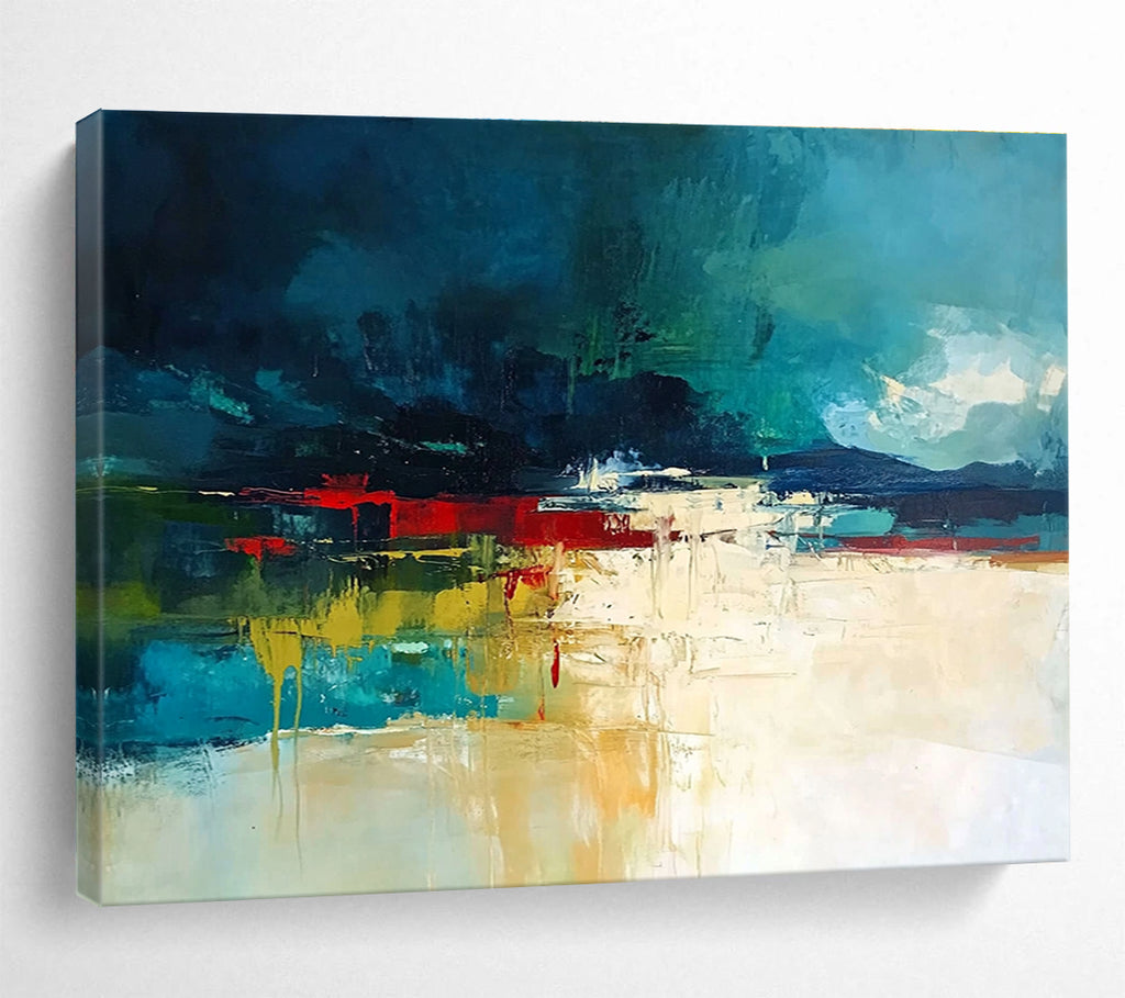 Bold Color Block Landscape Abstract Painting with Deep Blues and Reds DYP247