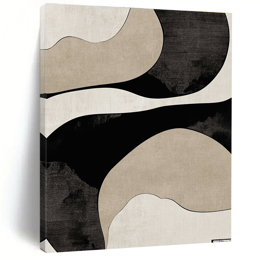 Black and Beige Curved Abstract Painting with Flowing Lines GER064