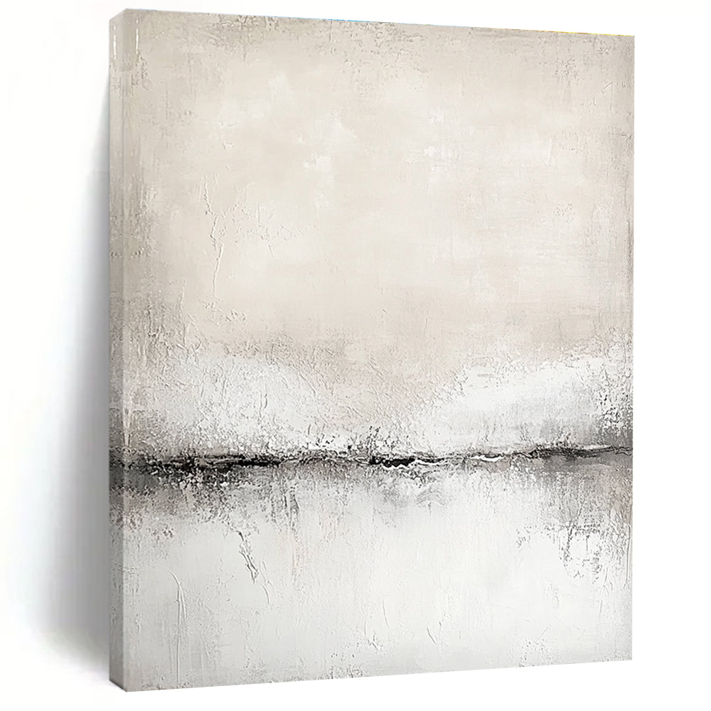Abstract painting in white and grey tones with a soft textured canvas featuring a neutral color palette in a modern art style.STSC128