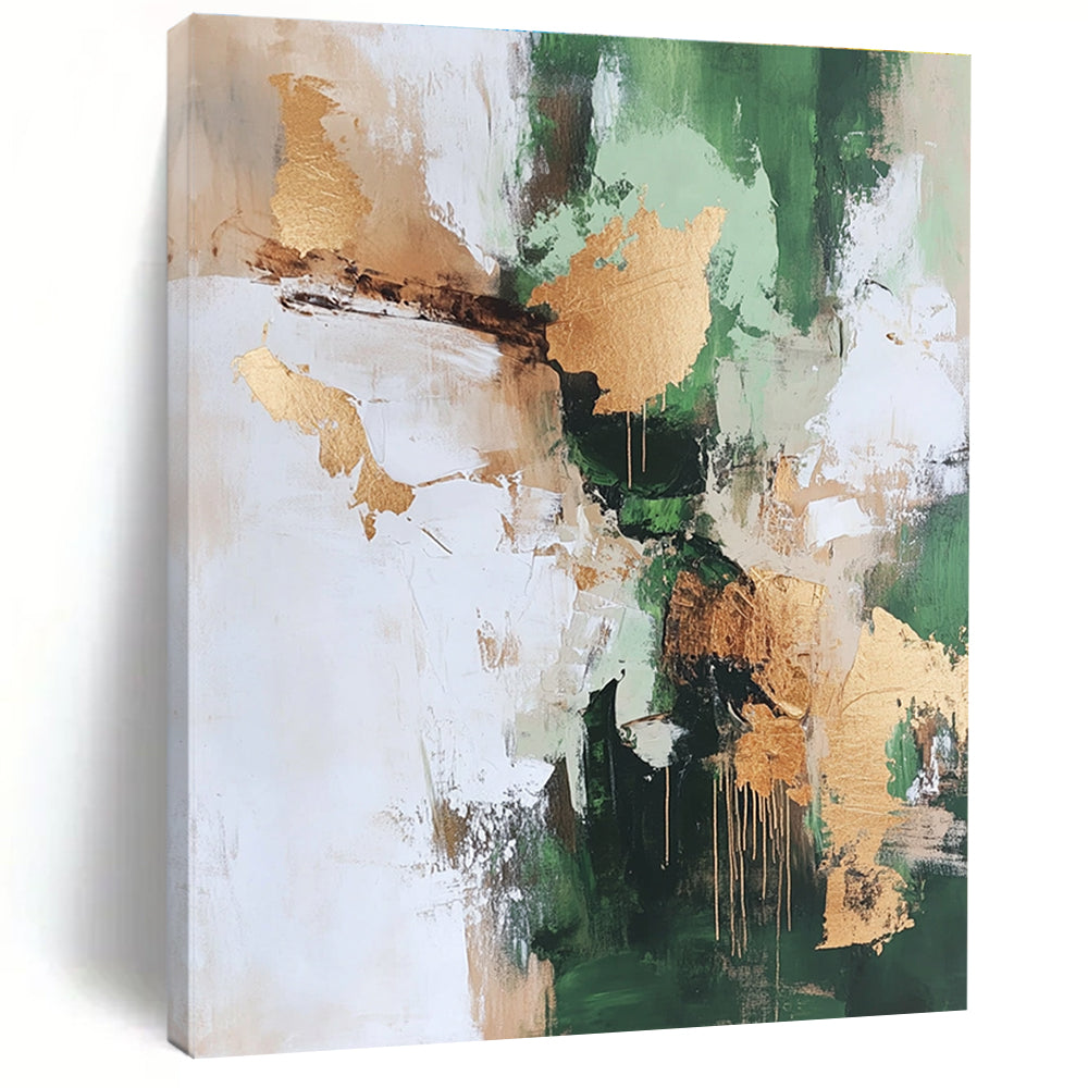 Green Gold and Beige Abstract Painting with Natural Luxury GER528